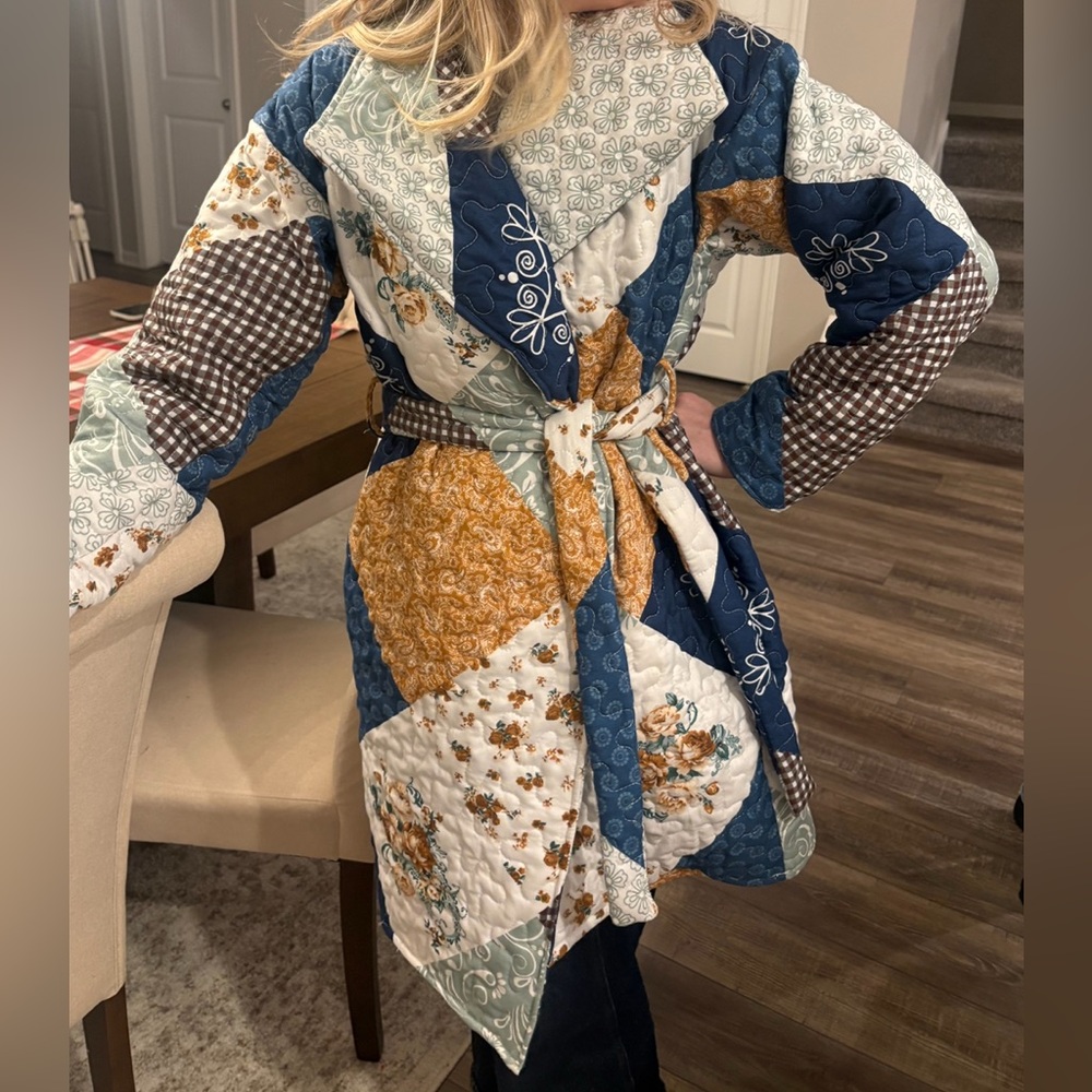Handmade, Patchwork Quilted Coat with Belt
